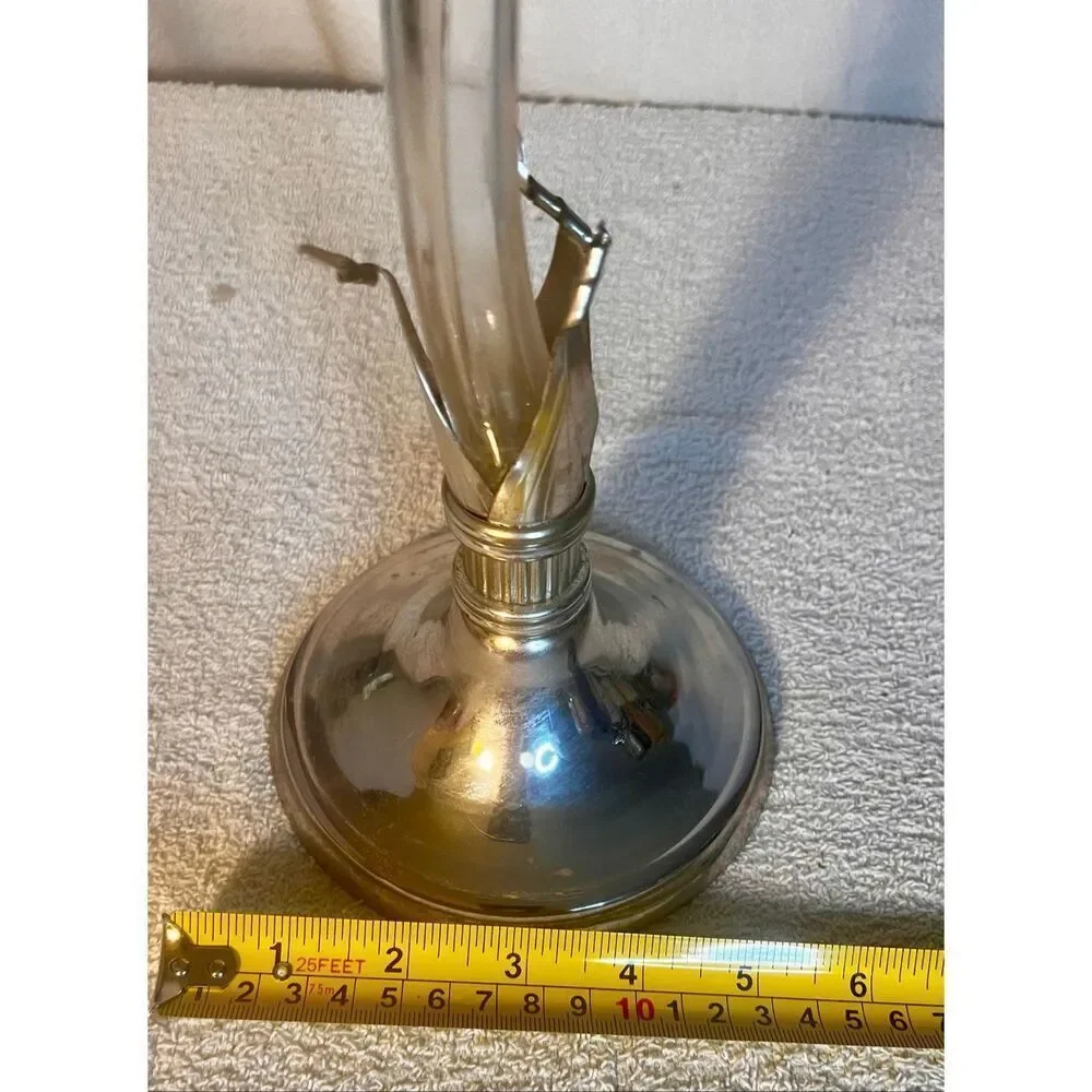 Vintage Mid Century Blown Glass Lily Vase Art In Silver Tone Base